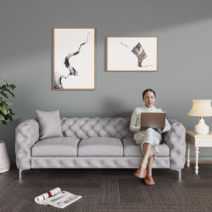 Canapé moderne en velours Morden Fort avec capitonnage à boutons, cadre en bois massif et pieds en fer