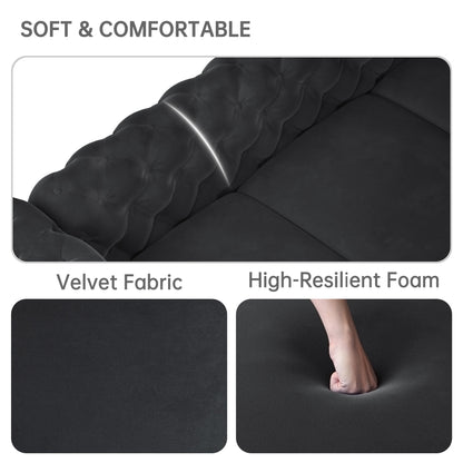 Canapé moderne en velours Morden Fort avec capitonnage à boutons, cadre en bois massif et pieds en fer