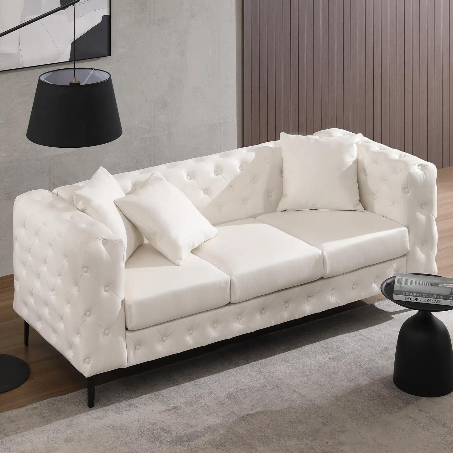 Canapé moderne en velours Morden Fort avec capitonnage à boutons, cadre en bois massif et pieds en fer