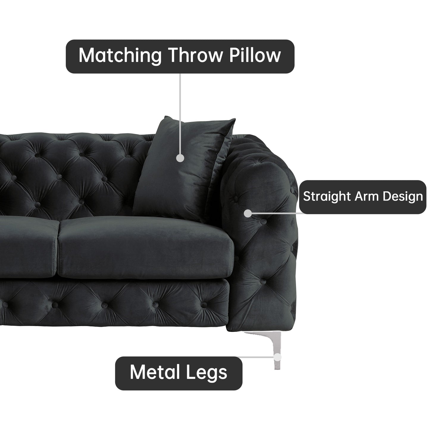 Canapé moderne en velours Morden Fort avec capitonnage à boutons, cadre en bois massif et pieds en fer