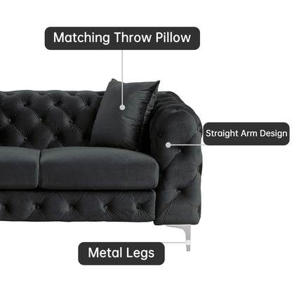 Canapé moderne en velours Morden Fort avec capitonnage à boutons, cadre en bois massif et pieds en fer