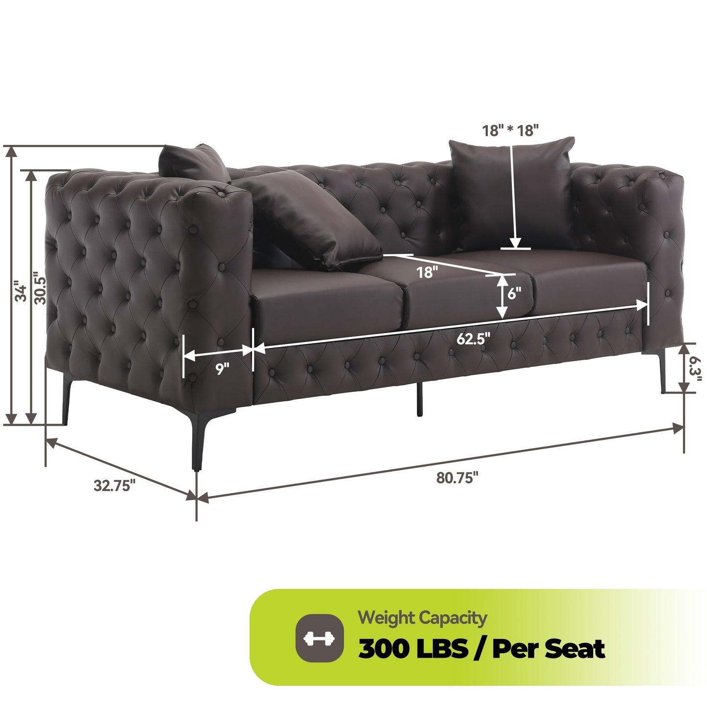 Canapé moderne en velours Morden Fort avec capitonnage à boutons, cadre en bois massif et pieds en fer