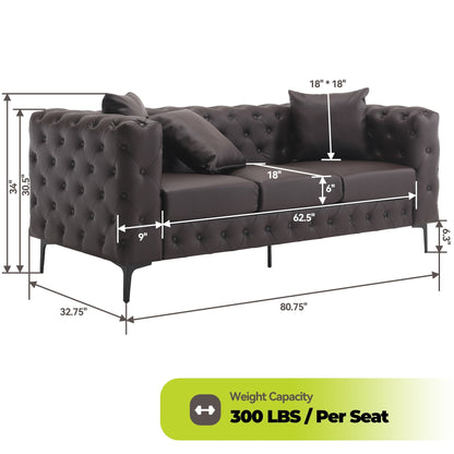 Canapé moderne en velours Morden Fort avec capitonnage à boutons, cadre en bois massif et pieds en fer