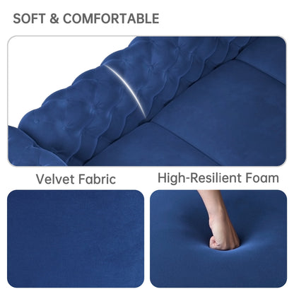 Canapé moderne en velours Morden Fort avec capitonnage à boutons, cadre en bois massif et pieds en fer