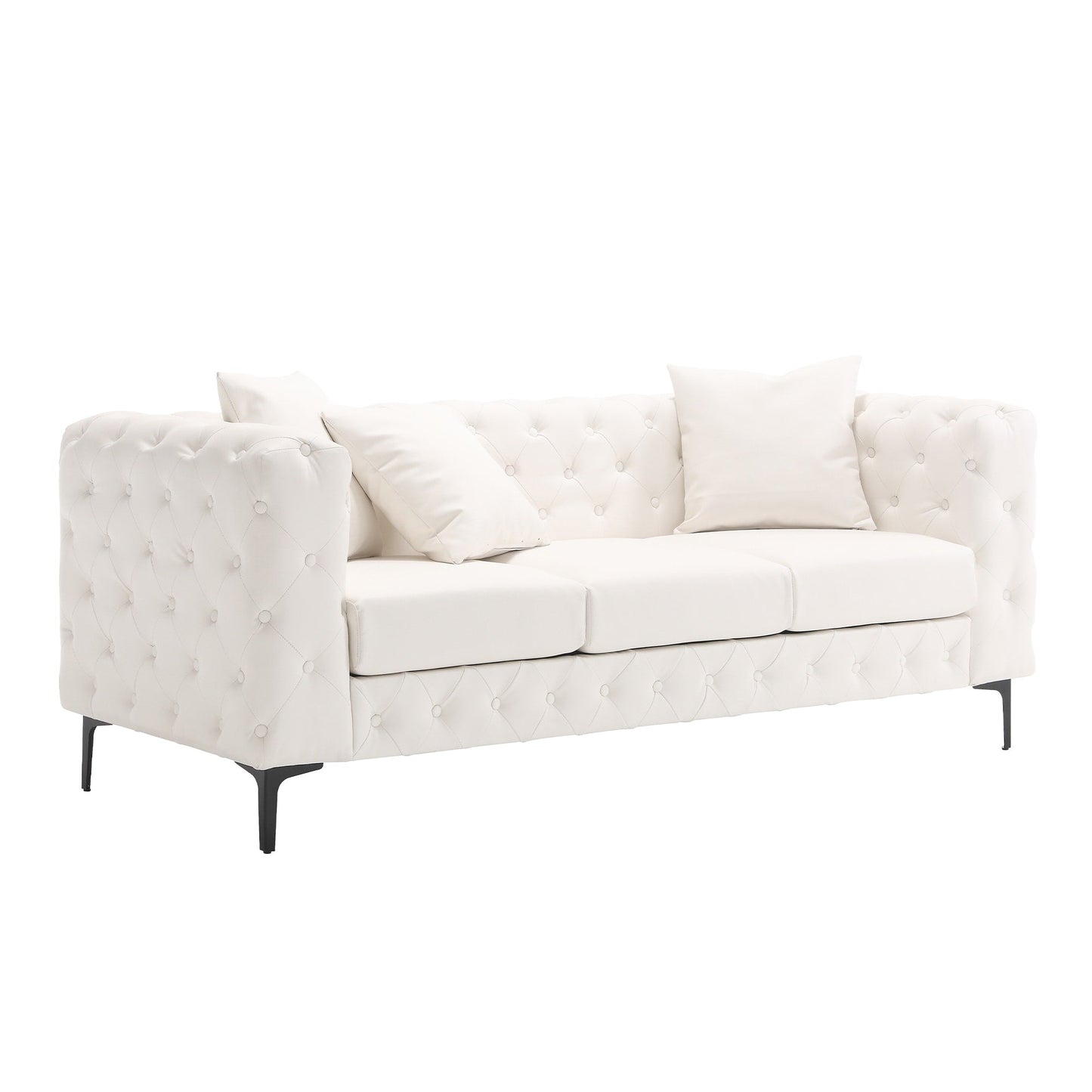 Canapé moderne en velours Morden Fort avec capitonnage à boutons, cadre en bois massif et pieds en fer