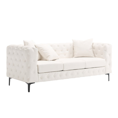 Canapé moderne en velours Morden Fort avec capitonnage à boutons, cadre en bois massif et pieds en fer