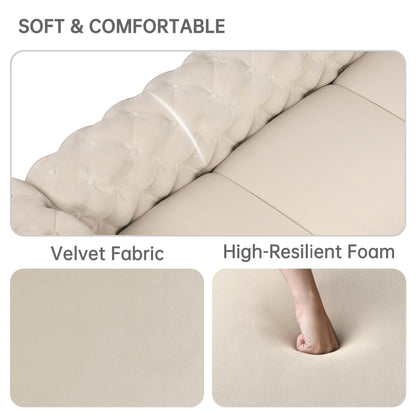 Canapé moderne en velours Morden Fort avec capitonnage à boutons, cadre en bois massif et pieds en fer