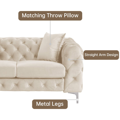 Canapé moderne en velours Morden Fort avec capitonnage à boutons, cadre en bois massif et pieds en fer