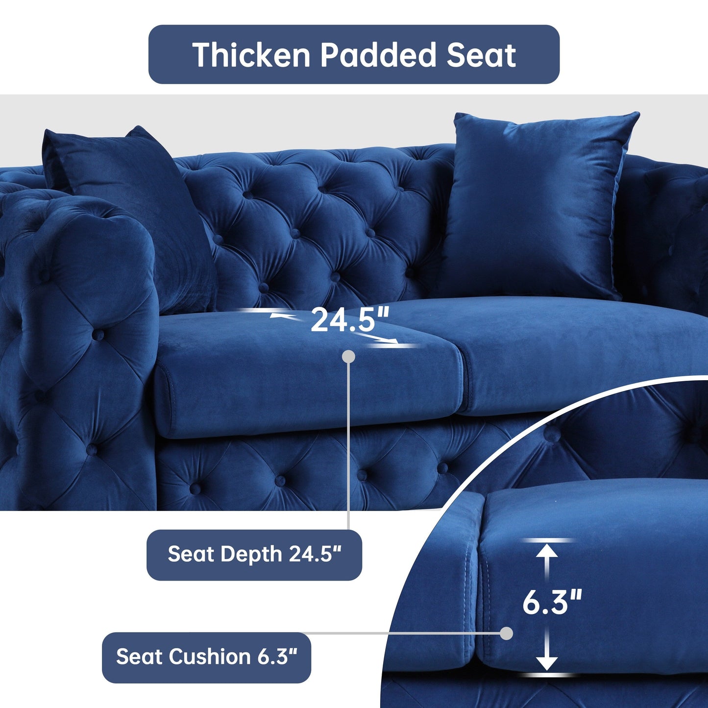 Canapé moderne en velours Morden Fort avec capitonnage à boutons, cadre en bois massif et pieds en fer