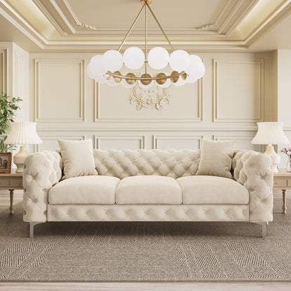 Canapé moderne en velours Morden Fort avec capitonnage à boutons, cadre en bois massif et pieds en fer