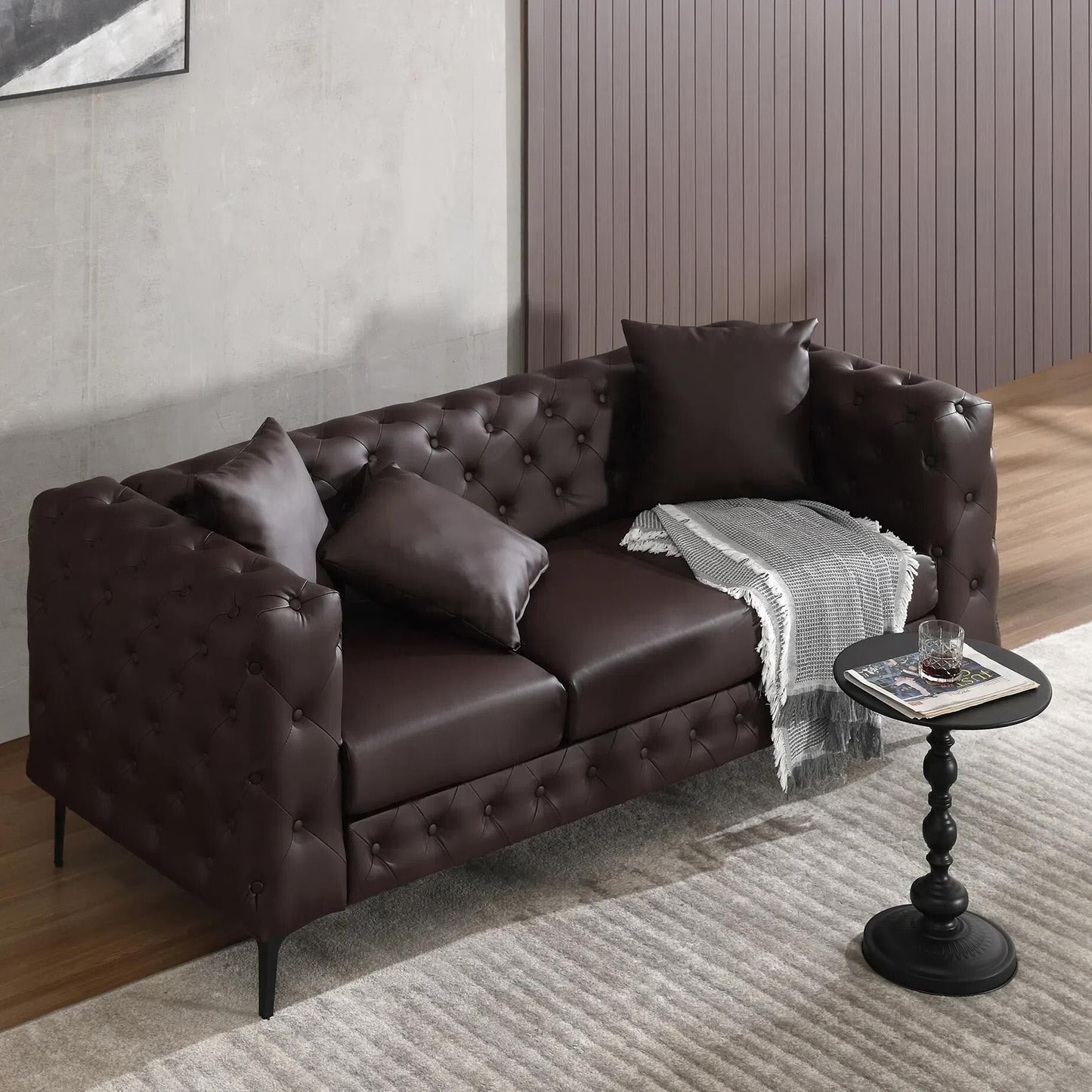 Canapé moderne en velours Morden Fort avec capitonnage à boutons, cadre en bois massif et pieds en fer