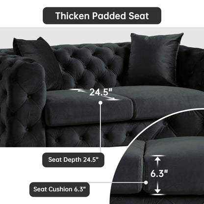 Canapé moderne en velours Morden Fort avec capitonnage à boutons, cadre en bois massif et pieds en fer