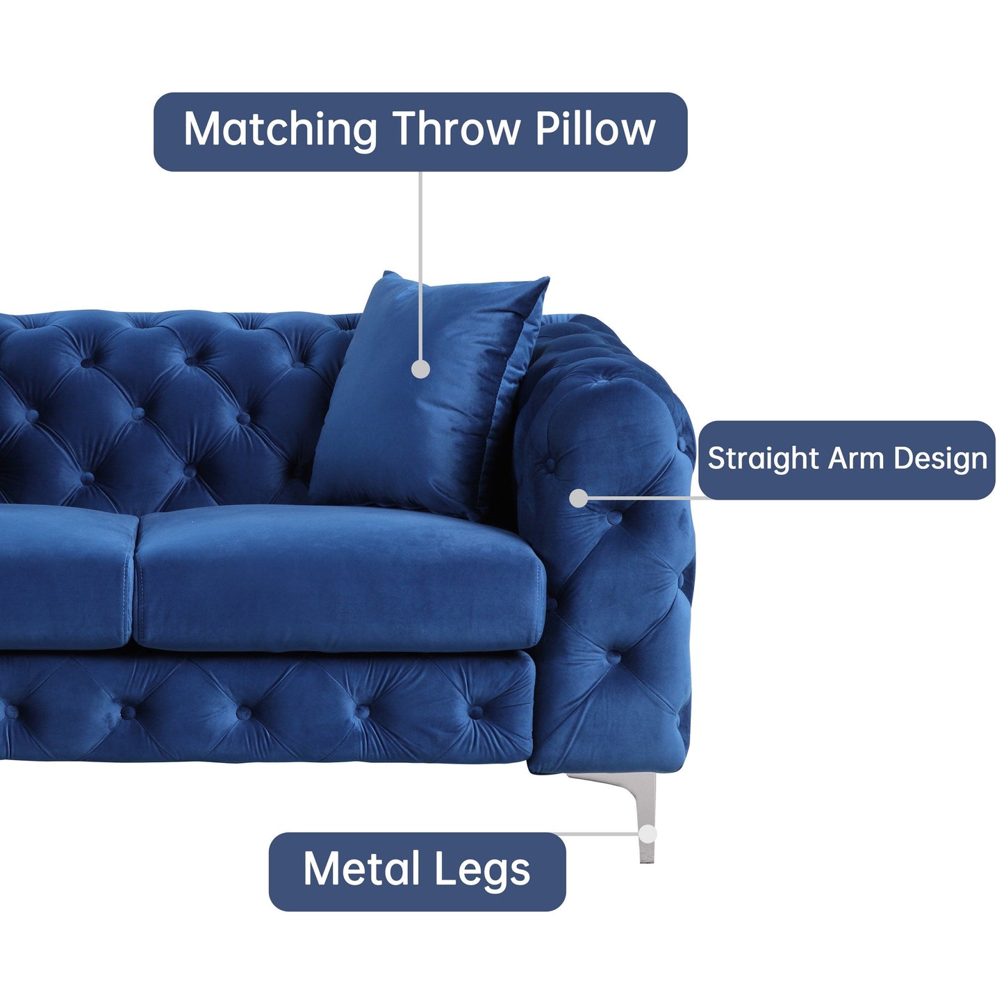 Canapé moderne en velours Morden Fort avec capitonnage à boutons, cadre en bois massif et pieds en fer