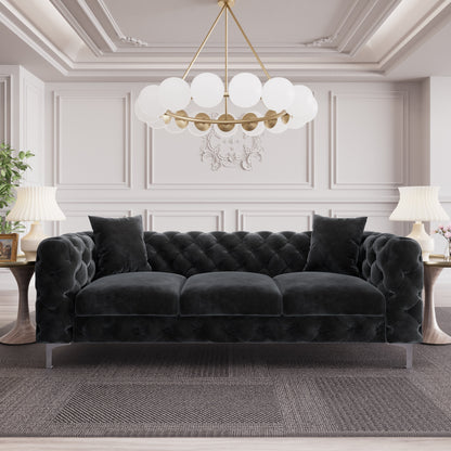 Canapé moderne en velours Morden Fort avec capitonnage à boutons, cadre en bois massif et pieds en fer