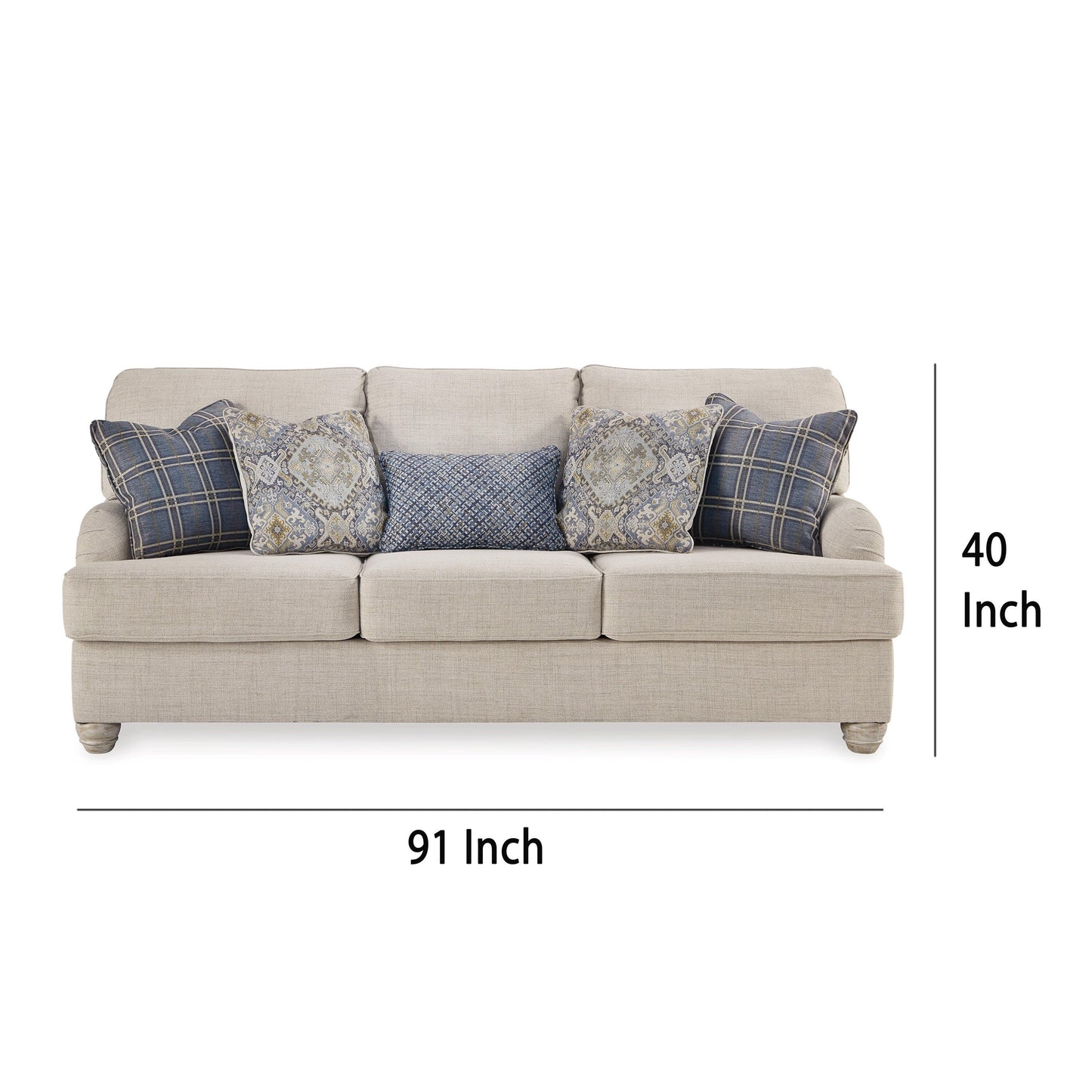 Canapé Moyi avec 5 coussins décoratifs, 91 pouces, polyester beige doux