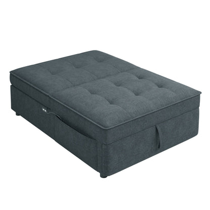 Canapé-lit ottoman multifonction 4 en 1 en lin de 72,5 pouces avec poche de rangement et port USB pour le salon