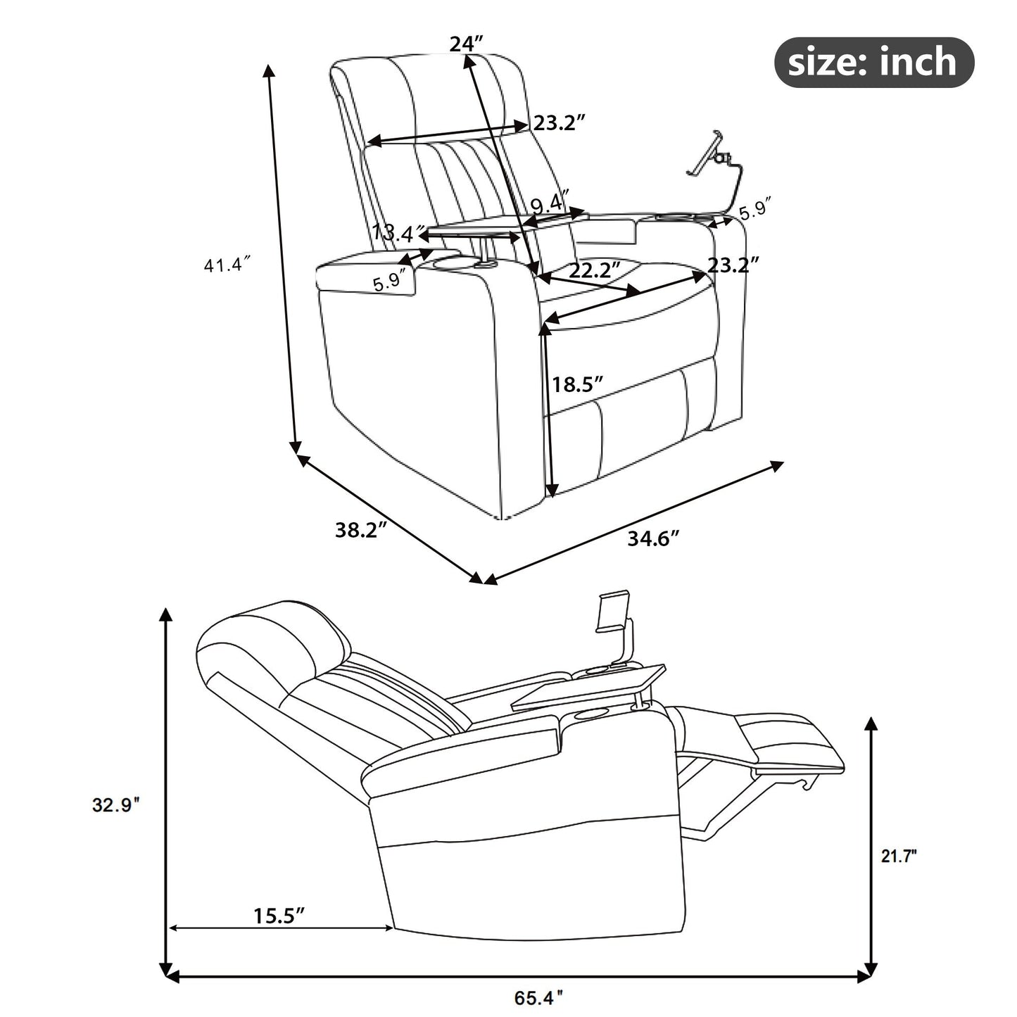 Fauteuil inclinable électrique multifonctionnel pivotant à 270° pour home cinéma