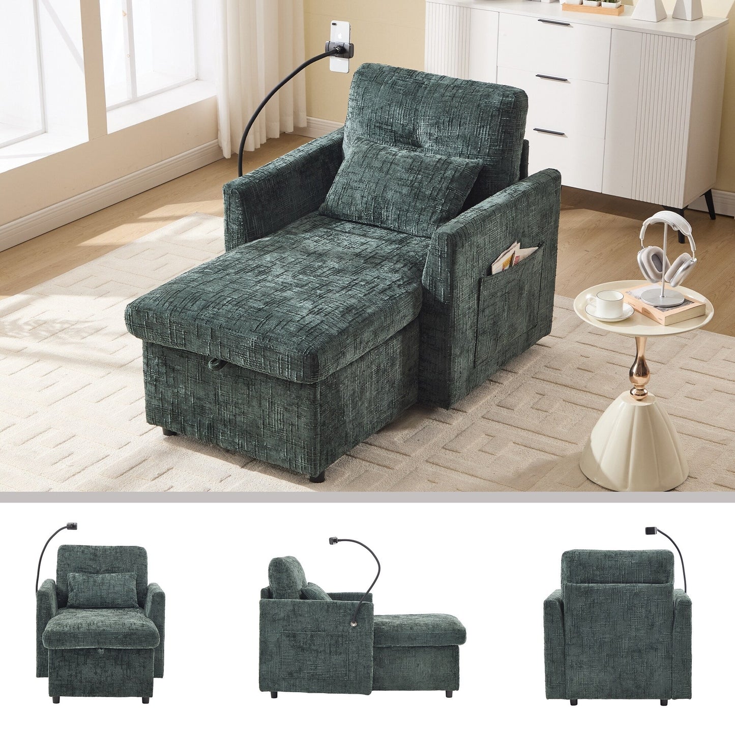 Canapé inclinable multifonction pour personne paresseuse, dossier de rangement avec support pour téléphone portable, fauteuil de loisirs simple en chenille