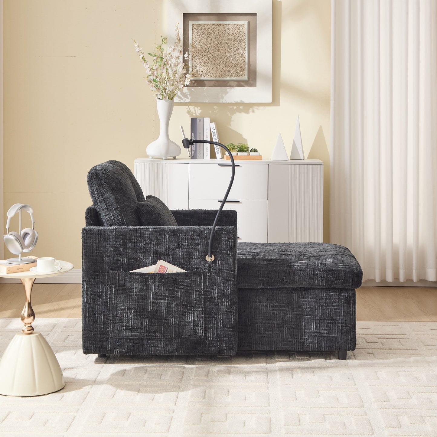 Canapé inclinable multifonction pour personne paresseuse, dossier de rangement avec support pour téléphone portable, fauteuil de loisirs simple en chenille
