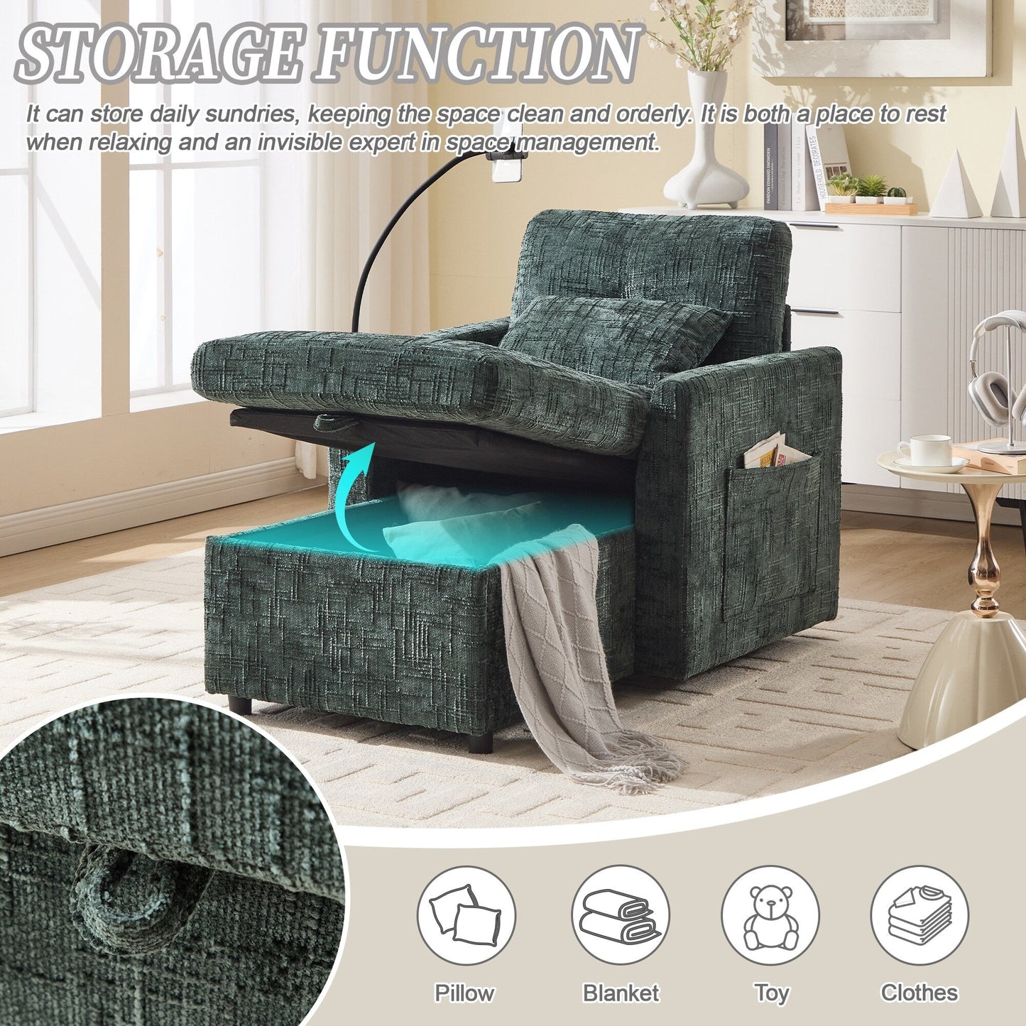 Canapé inclinable multifonction pour personne paresseuse, dossier de rangement avec support pour téléphone portable, fauteuil de loisirs simple en chenille