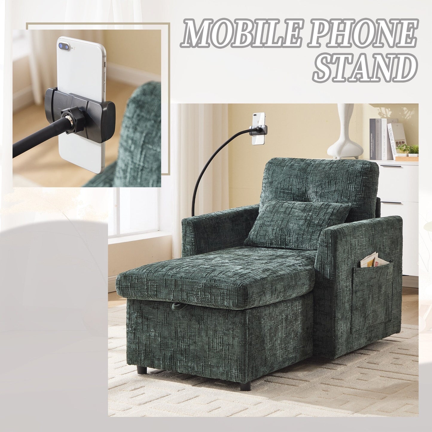 Canapé inclinable multifonction pour personne paresseuse, dossier de rangement avec support pour téléphone portable, fauteuil de loisirs simple en chenille