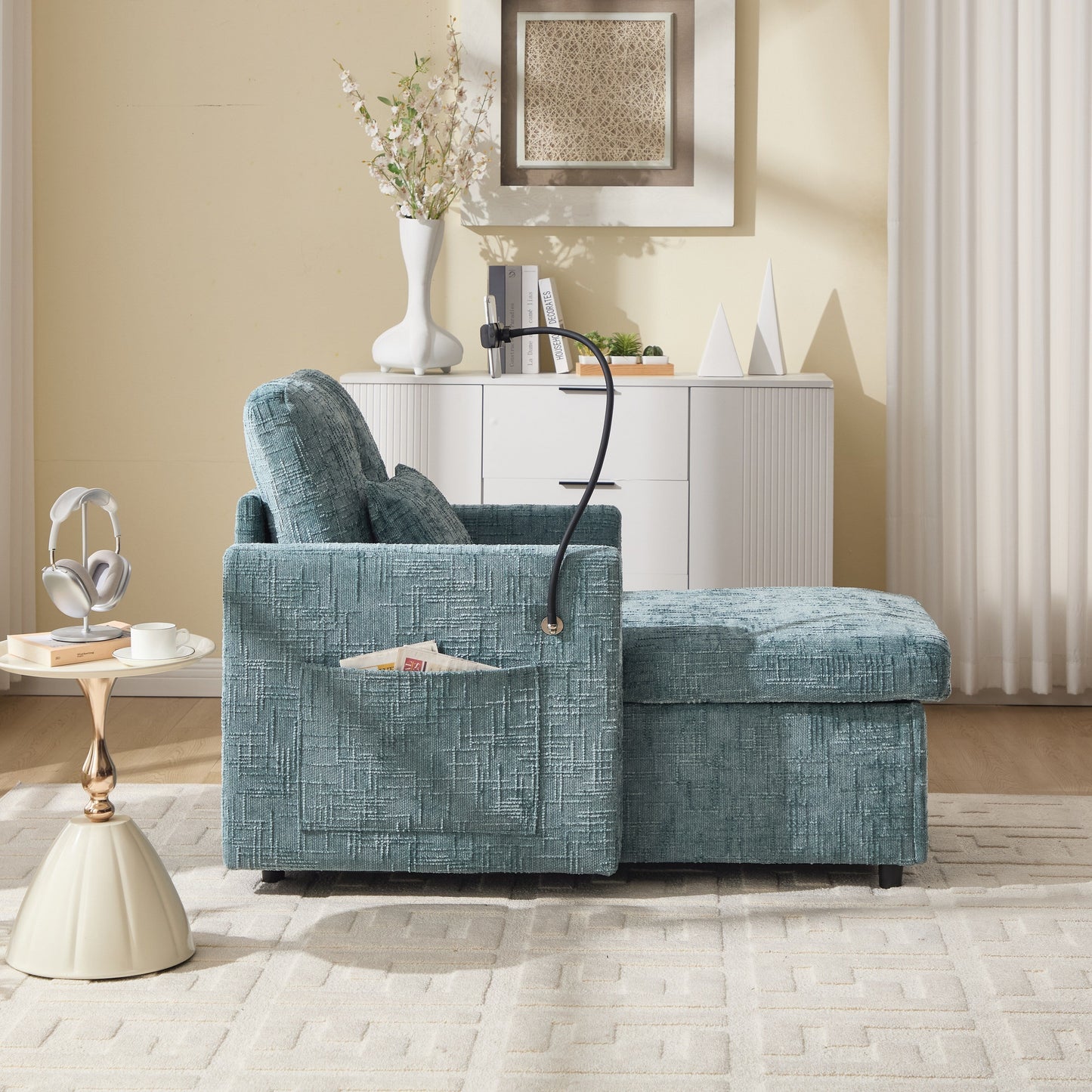 Canapé inclinable multifonction pour personne paresseuse, dossier de rangement avec support pour téléphone portable, fauteuil de loisirs simple en chenille