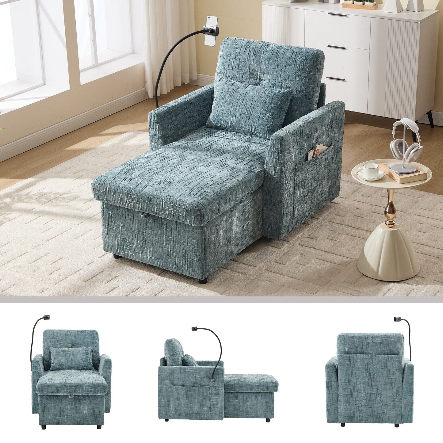 Canapé inclinable multifonction pour personne paresseuse, dossier de rangement avec support pour téléphone portable, fauteuil de loisirs simple en chenille