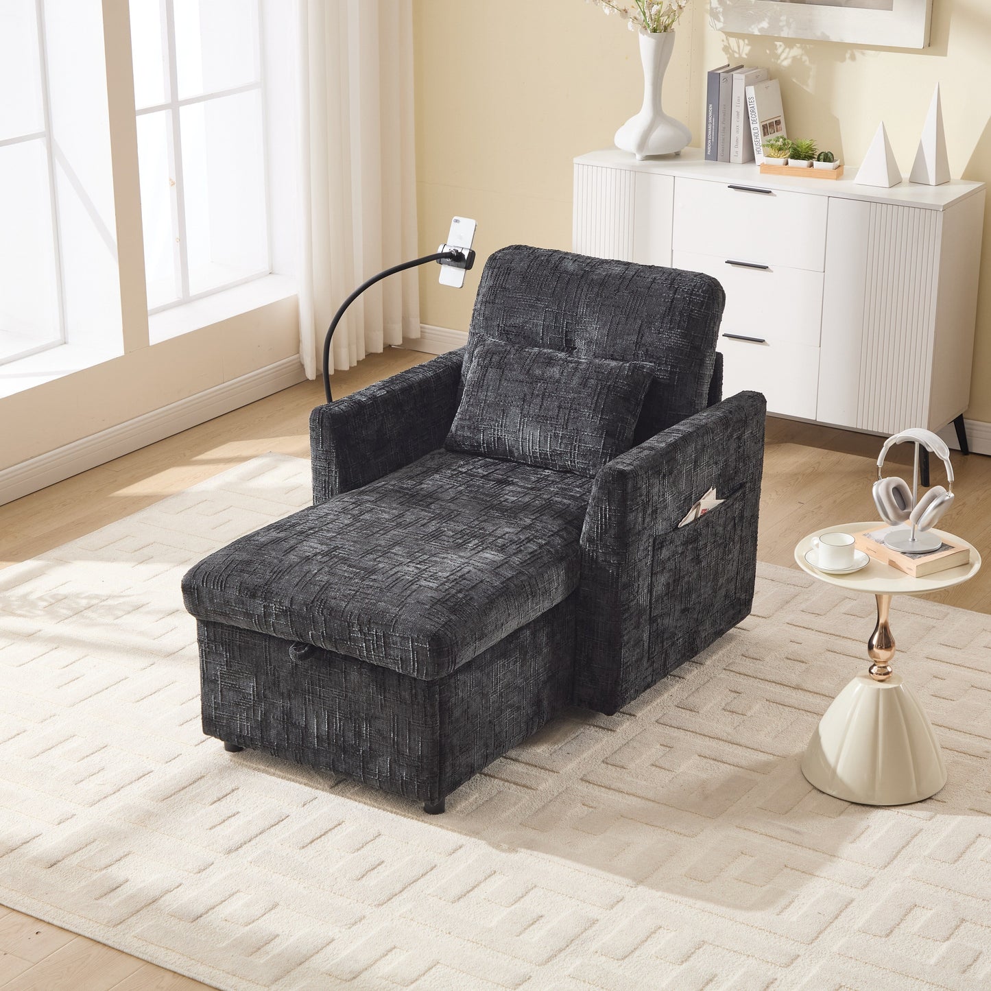 Canapé inclinable multifonction pour personne paresseuse, dossier de rangement avec support pour téléphone portable, fauteuil de loisirs simple en chenille