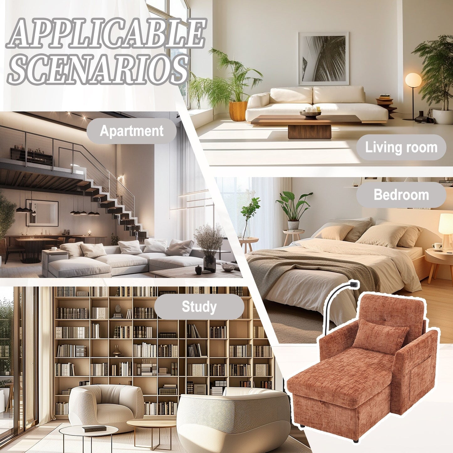 Canapé inclinable multifonction pour personne paresseuse, dossier de rangement avec support pour téléphone portable, fauteuil de loisirs simple en chenille