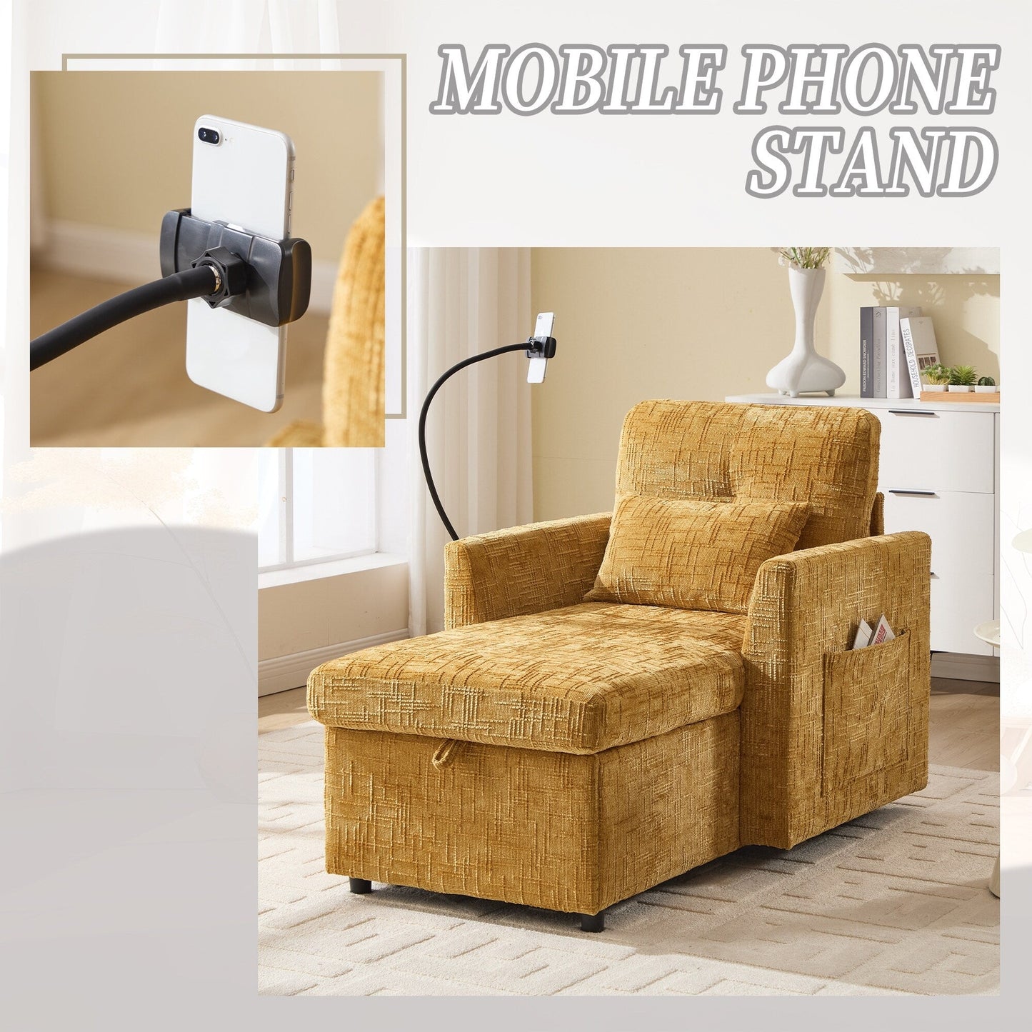 Canapé inclinable multifonction pour personne paresseuse, dossier de rangement avec support pour téléphone portable, fauteuil de loisirs simple en chenille