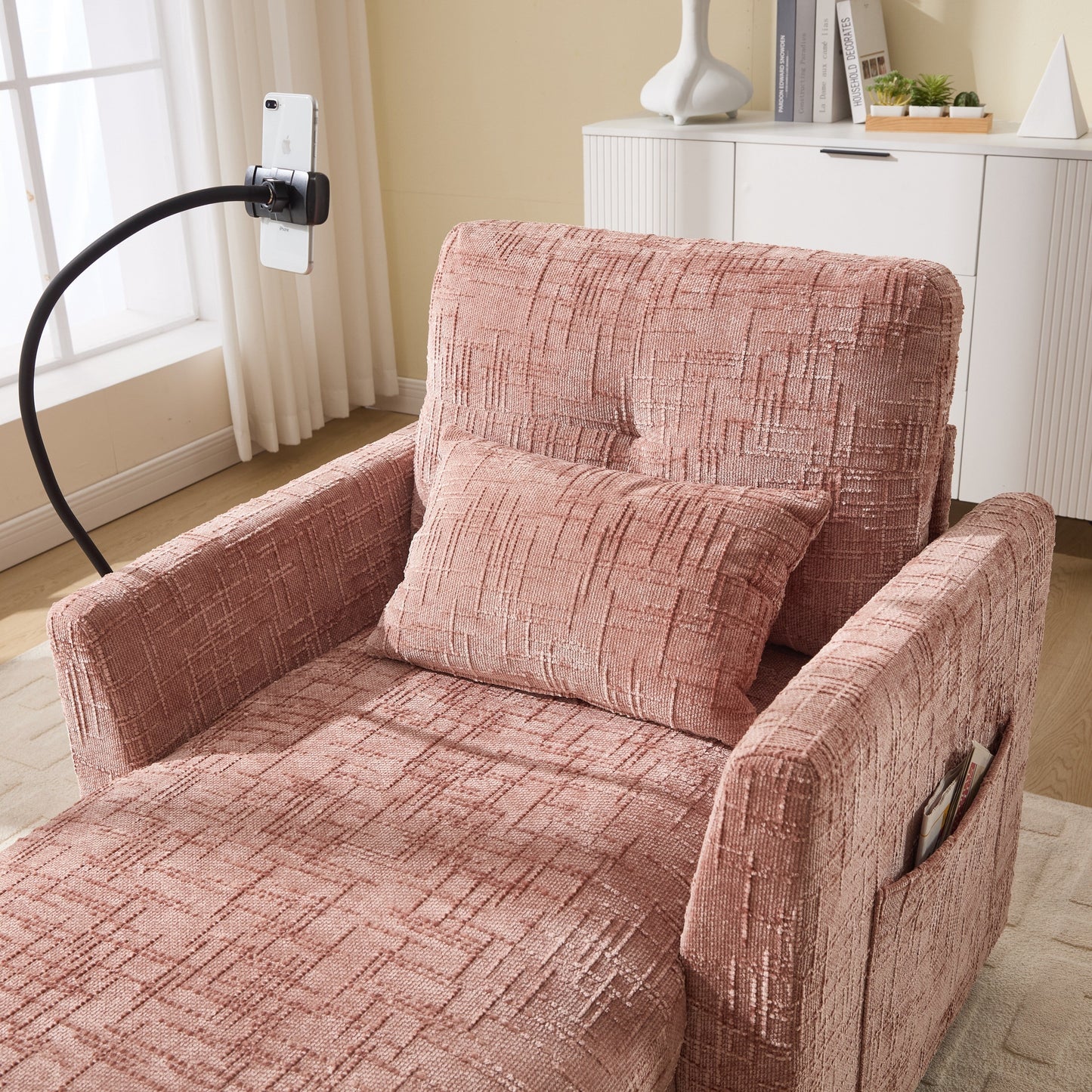 Canapé inclinable multifonction pour personne paresseuse, dossier de rangement avec support pour téléphone portable, fauteuil de loisirs simple en chenille