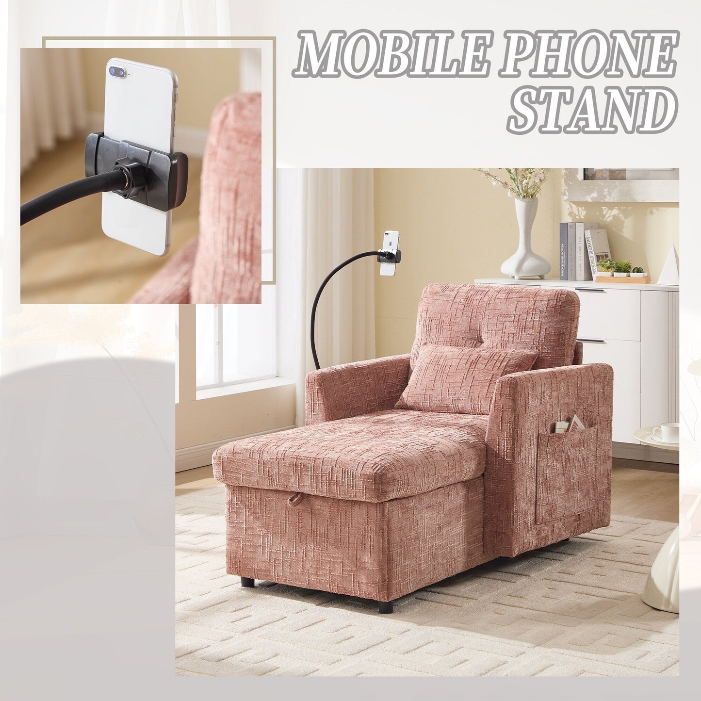 Canapé inclinable multifonction pour personne paresseuse, dossier de rangement avec support pour téléphone portable, fauteuil de loisirs simple en chenille