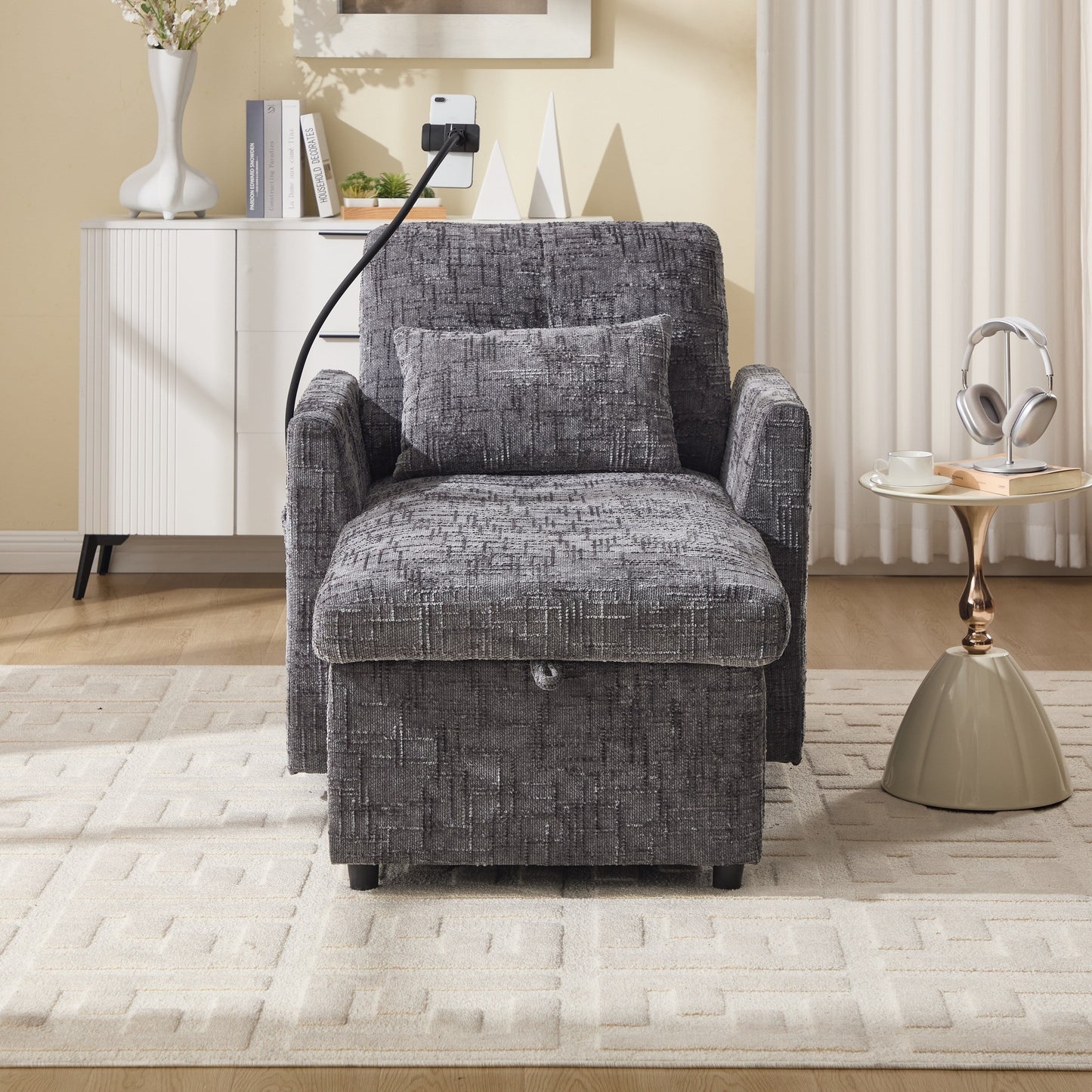 Canapé inclinable multifonction pour personne paresseuse, dossier de rangement avec support pour téléphone portable, fauteuil de loisirs simple en chenille