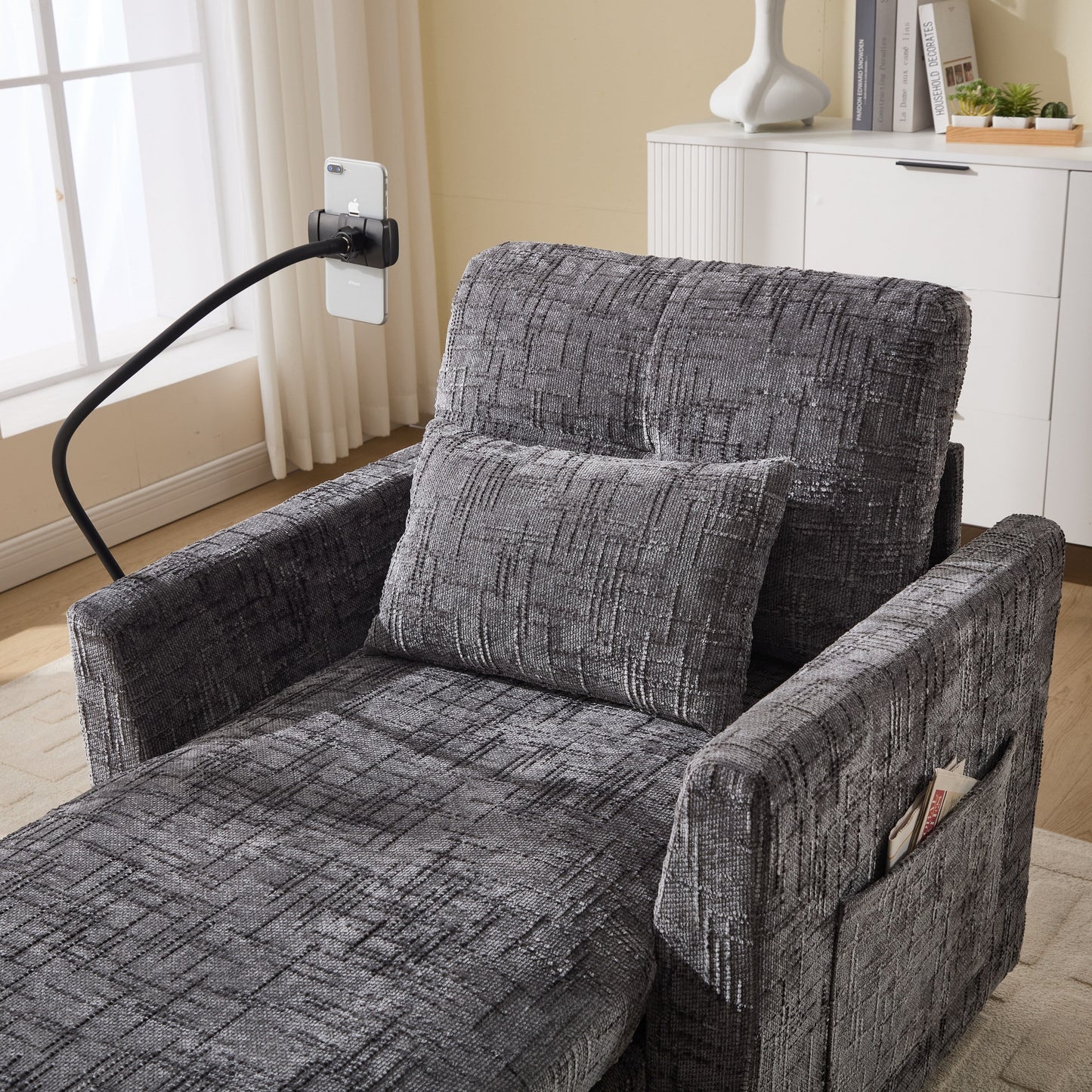 Canapé inclinable multifonction pour personne paresseuse, dossier de rangement avec support pour téléphone portable, fauteuil de loisirs simple en chenille
