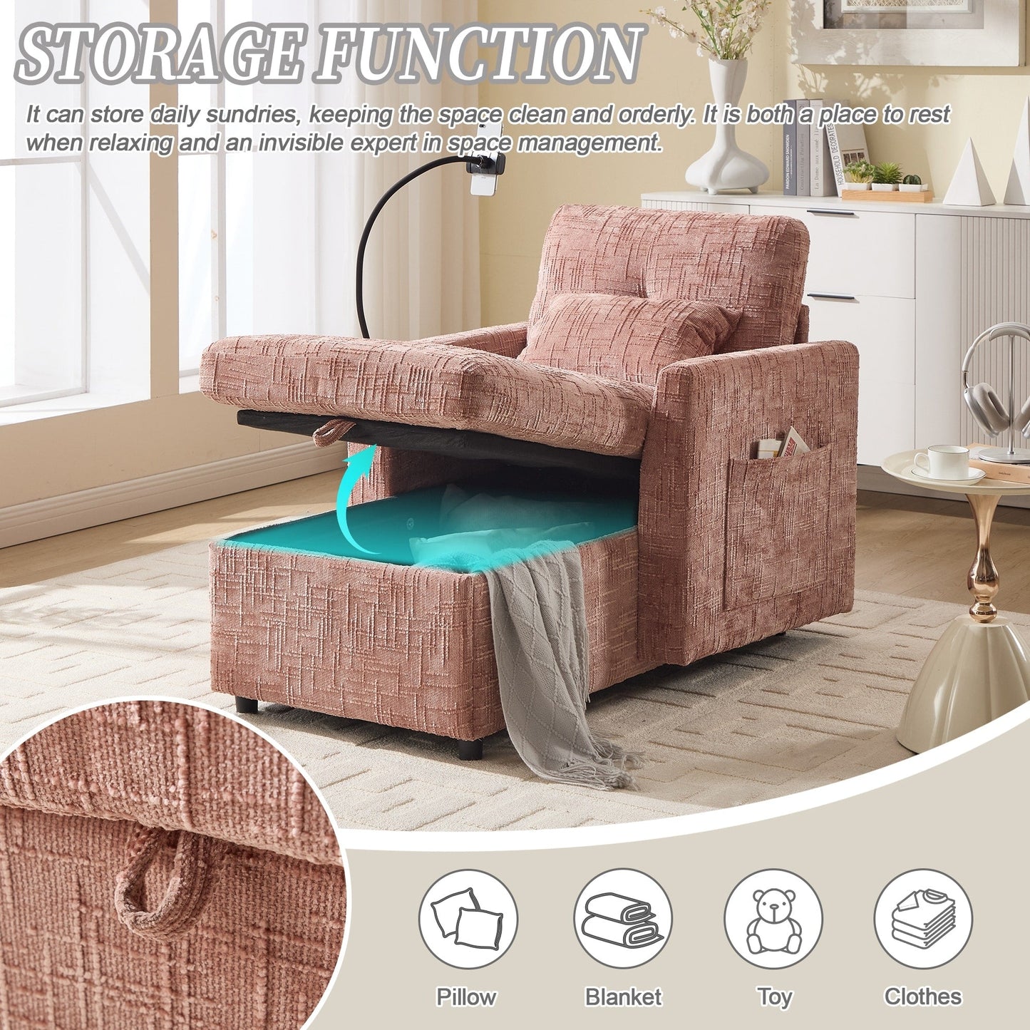 Canapé inclinable multifonction pour personne paresseuse, dossier de rangement avec support pour téléphone portable, fauteuil de loisirs simple en chenille