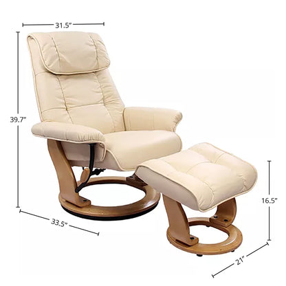Fauteuil inclinable pivotant en cuir Muscat 360 avec pouf