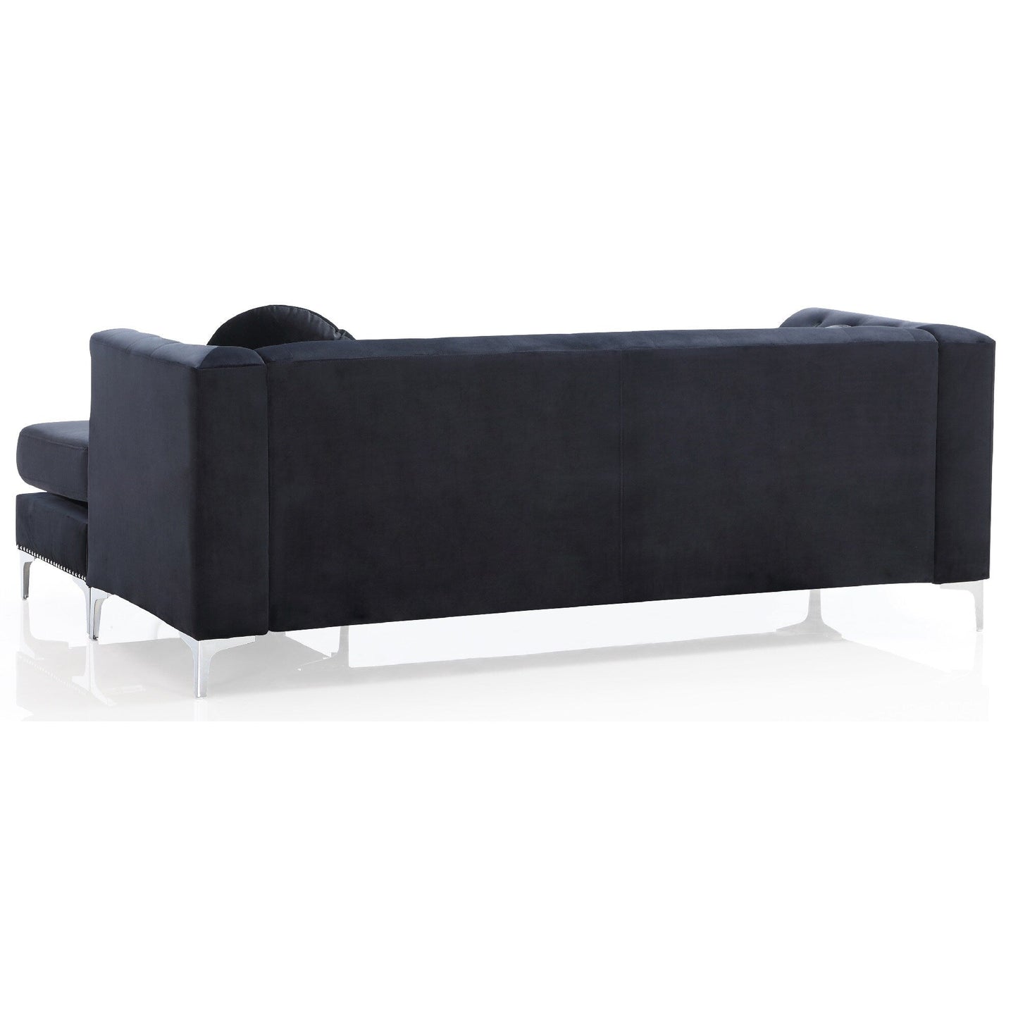 Canapé sectionnel capitonné en velours avec garniture cloutée et coussins décoratifs - 83 - Noir