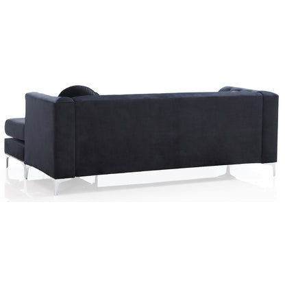 Canapé sectionnel capitonné en velours avec garniture cloutée et coussins décoratifs - 83 - Noir