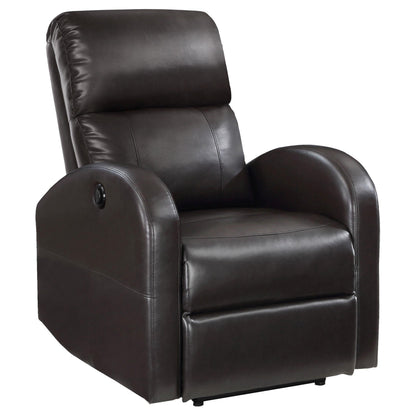 Fauteuil inclinable électrique Nami, coussin moelleux en similicuir marron expresso