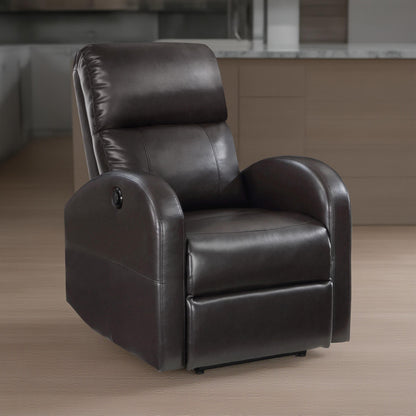 Fauteuil inclinable électrique Nami, coussin moelleux en similicuir marron expresso