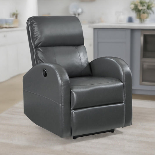 Fauteuil inclinable électrique Nami, similicuir gris riche, dossier coussiné moelleux