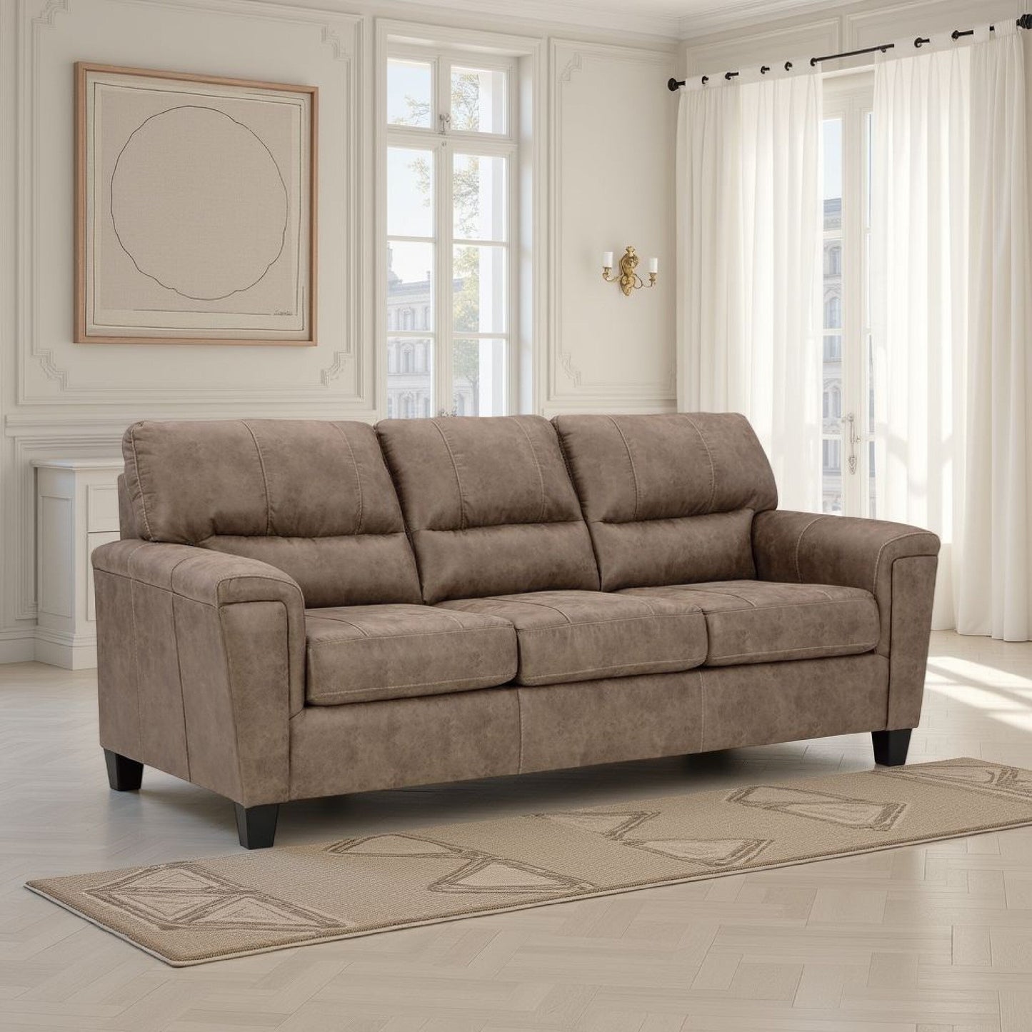 Canapé-lit queen size Nav, similicuir marron fossile, mousse, 226 cm