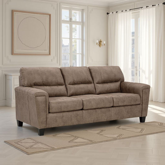 Canapé-lit queen size Nav, similicuir marron fossile, mousse, 226 cm