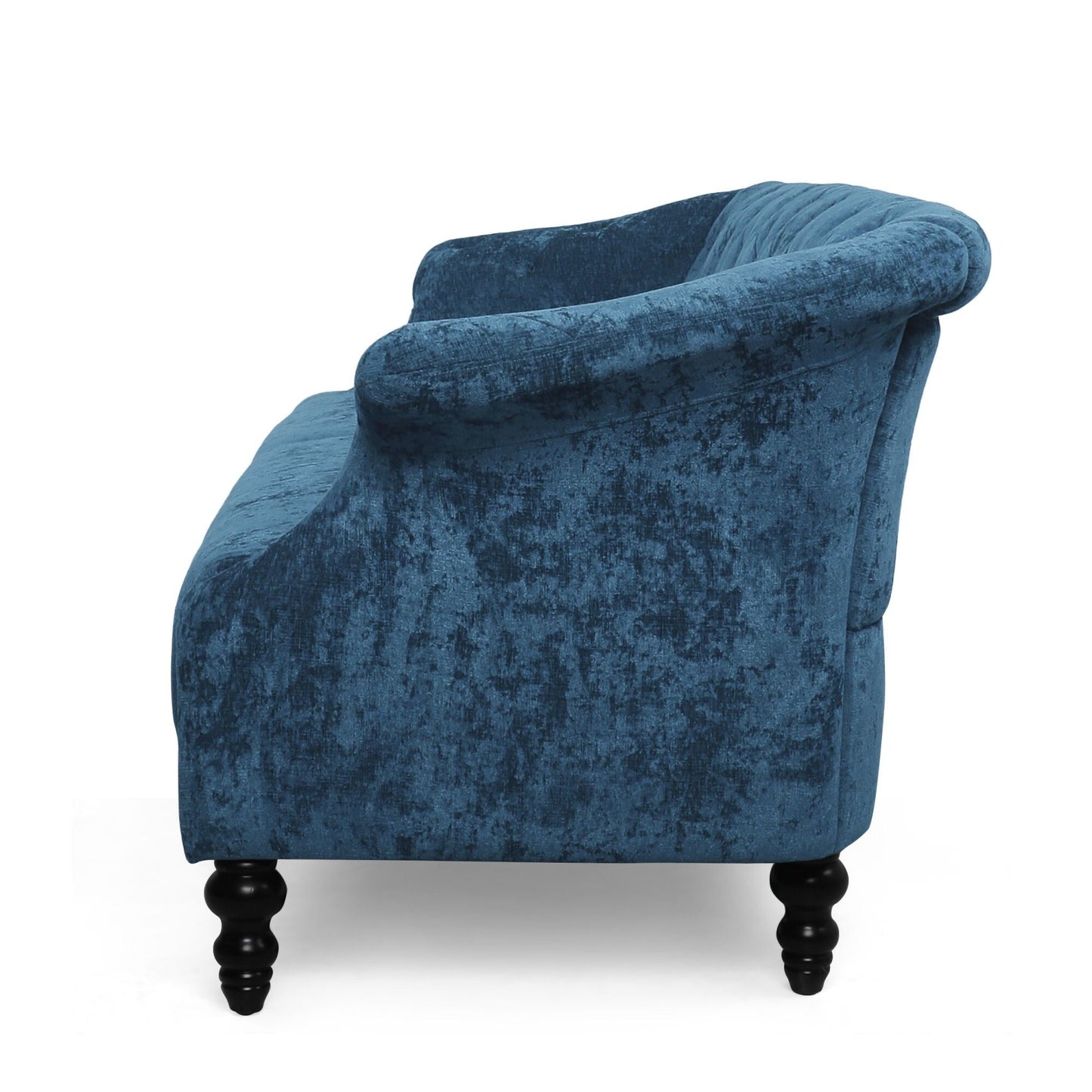 Canapé capitonné en velours bleu marine 75 pouces, avec accoudoirs évasés, assise profonde et pieds en bois pour le salon