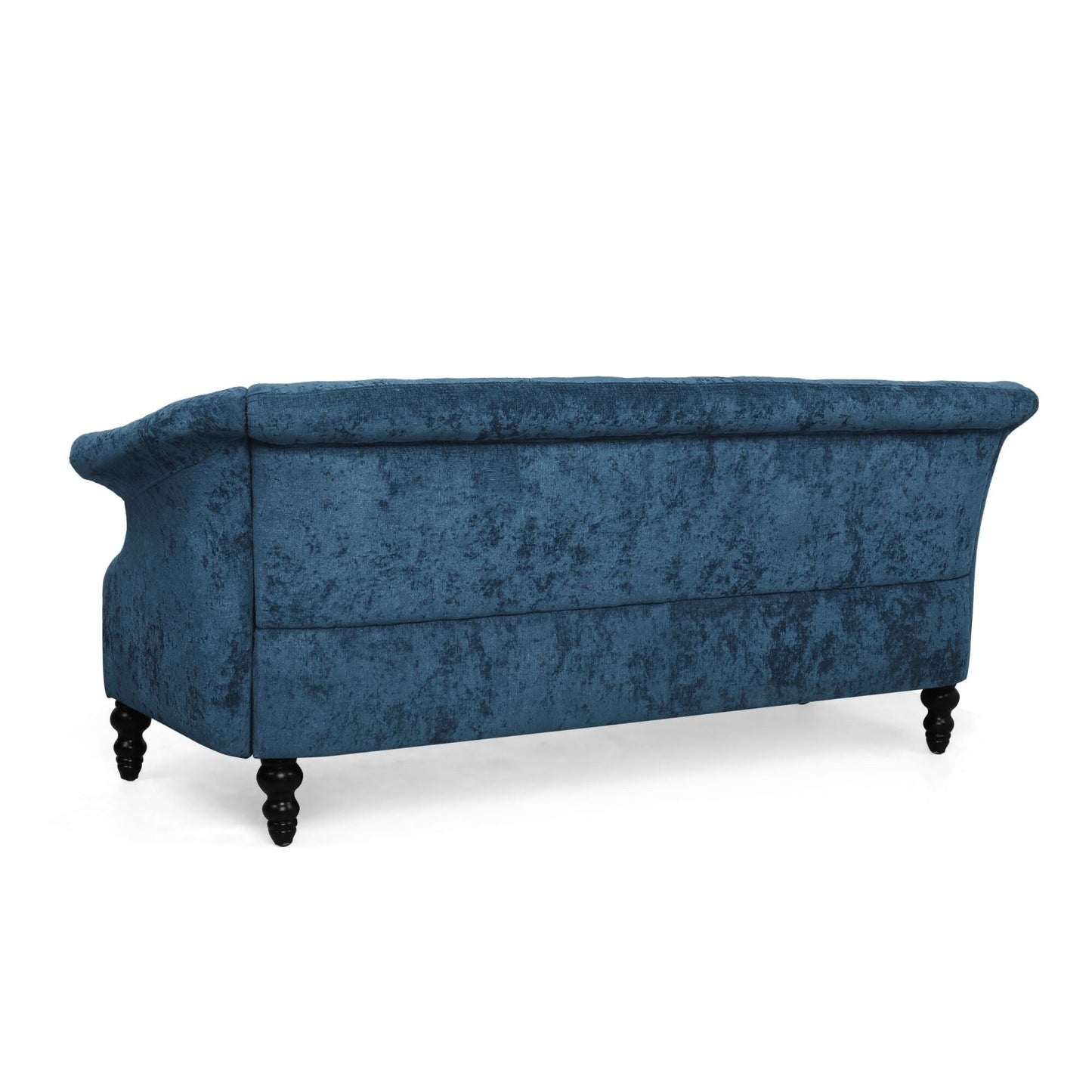 Canapé capitonné en velours bleu marine 75 pouces, avec accoudoirs évasés, assise profonde et pieds en bois pour le salon