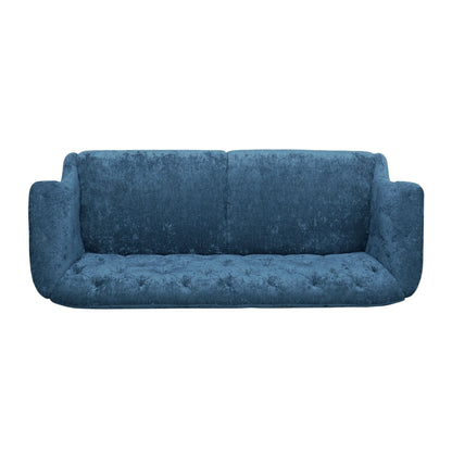 Canapé capitonné en velours bleu marine 75 pouces, avec accoudoirs évasés, assise profonde et pieds en bois pour le salon