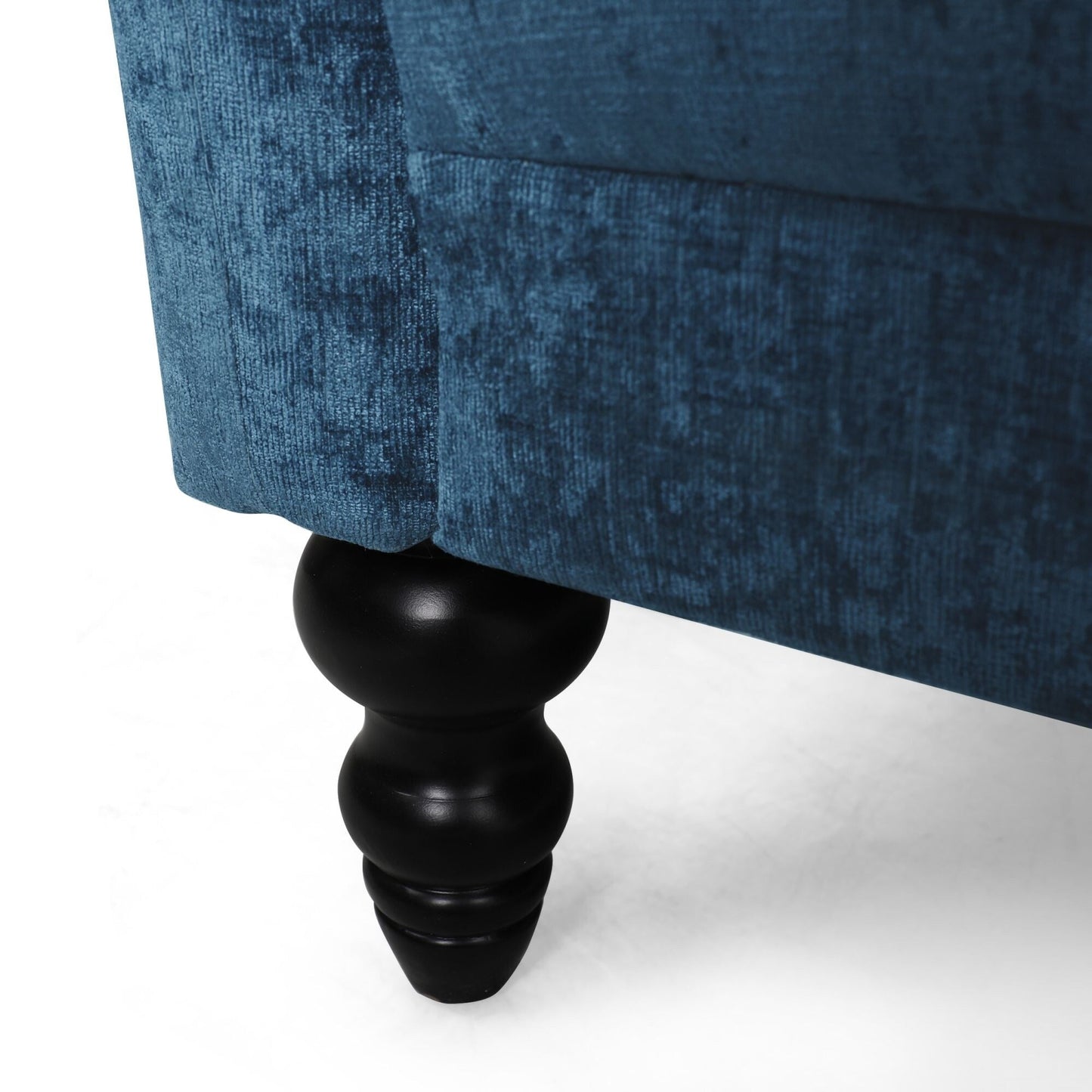 Canapé capitonné en velours bleu marine 75 pouces, avec accoudoirs évasés, assise profonde et pieds en bois pour le salon