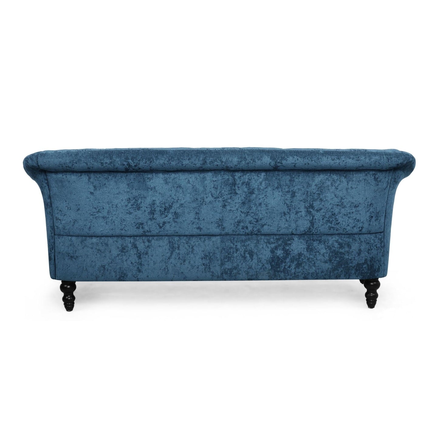 Canapé capitonné en velours bleu marine 75 pouces, avec accoudoirs évasés, assise profonde et pieds en bois pour le salon