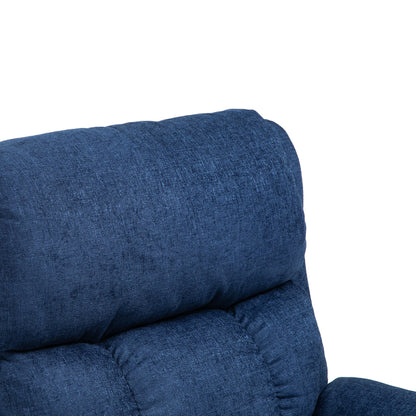 Fauteuil inclinable manuel en tissu bleu marine avec massage, chauffage lombaire et poches latérales