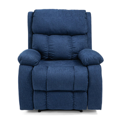Fauteuil inclinable manuel de massage en tissu bleu marine avec massage, chauffage lombaire et poches latérales